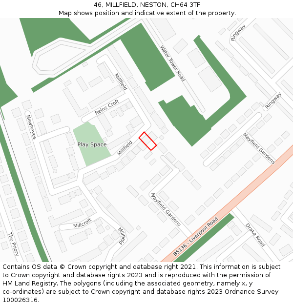 46, MILLFIELD, NESTON, CH64 3TF: Location map and indicative extent of plot