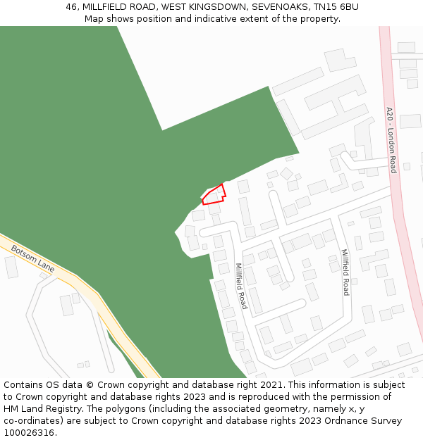 46, MILLFIELD ROAD, WEST KINGSDOWN, SEVENOAKS, TN15 6BU: Location map and indicative extent of plot
