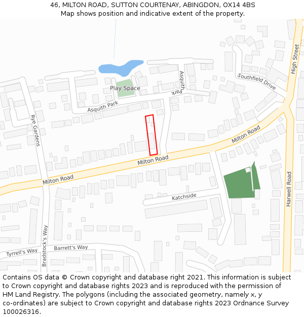 46, MILTON ROAD, SUTTON COURTENAY, ABINGDON, OX14 4BS: Location map and indicative extent of plot