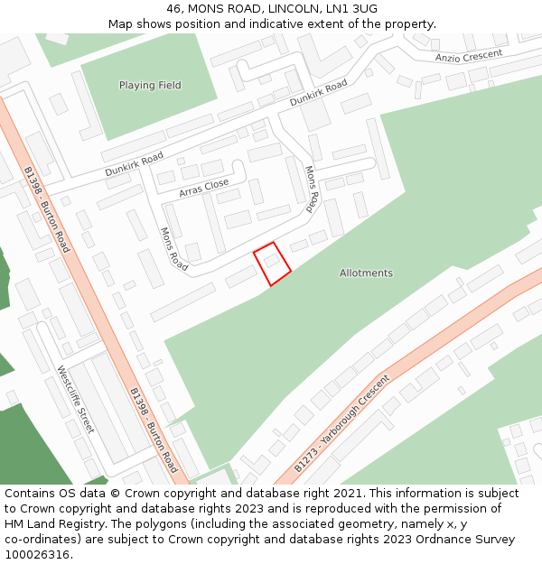 46, MONS ROAD, LINCOLN, LN1 3UG: Location map and indicative extent of plot