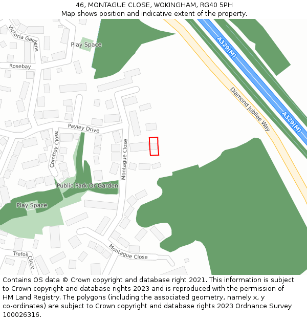 46, MONTAGUE CLOSE, WOKINGHAM, RG40 5PH: Location map and indicative extent of plot