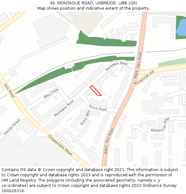 46, MONTAGUE ROAD, UXBRIDGE, UB8 1QN: Location map and indicative extent of plot