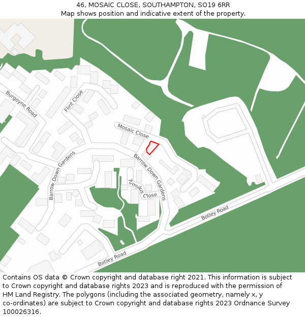 46, MOSAIC CLOSE, SOUTHAMPTON, SO19 6RR: Location map and indicative extent of plot