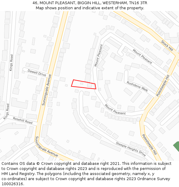 46, MOUNT PLEASANT, BIGGIN HILL, WESTERHAM, TN16 3TR: Location map and indicative extent of plot