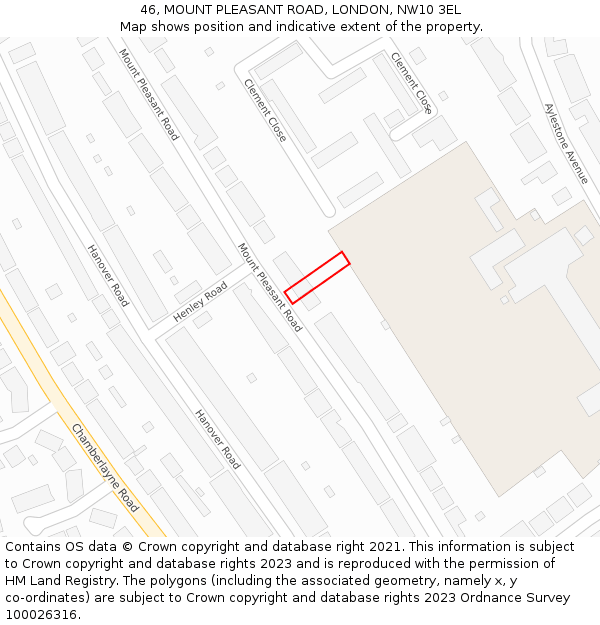 46, MOUNT PLEASANT ROAD, LONDON, NW10 3EL: Location map and indicative extent of plot