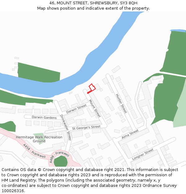 46, MOUNT STREET, SHREWSBURY, SY3 8QH: Location map and indicative extent of plot