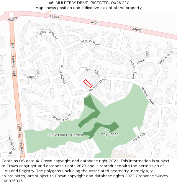 46, MULBERRY DRIVE, BICESTER, OX26 3FY: Location map and indicative extent of plot