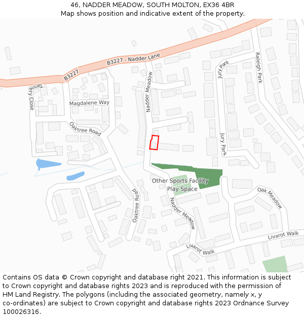 46, NADDER MEADOW, SOUTH MOLTON, EX36 4BR: Location map and indicative extent of plot