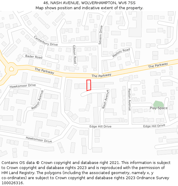 46, NASH AVENUE, WOLVERHAMPTON, WV6 7SS: Location map and indicative extent of plot