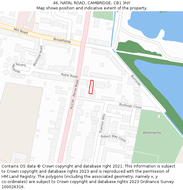 46, NATAL ROAD, CAMBRIDGE, CB1 3NY: Location map and indicative extent of plot