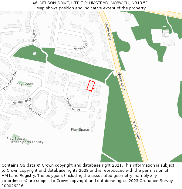 46, NELSON DRIVE, LITTLE PLUMSTEAD, NORWICH, NR13 5FL: Location map and indicative extent of plot