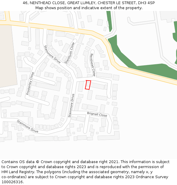 46, NENTHEAD CLOSE, GREAT LUMLEY, CHESTER LE STREET, DH3 4SP: Location map and indicative extent of plot