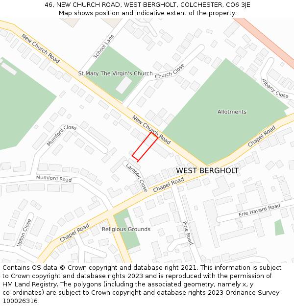 46, NEW CHURCH ROAD, WEST BERGHOLT, COLCHESTER, CO6 3JE: Location map and indicative extent of plot