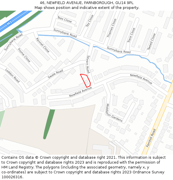 46, NEWFIELD AVENUE, FARNBOROUGH, GU14 9PL: Location map and indicative extent of plot