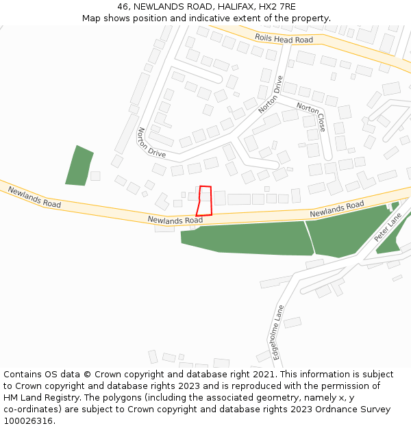 46, NEWLANDS ROAD, HALIFAX, HX2 7RE: Location map and indicative extent of plot
