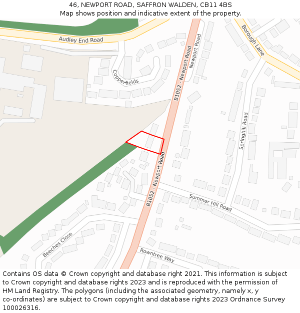 46, NEWPORT ROAD, SAFFRON WALDEN, CB11 4BS: Location map and indicative extent of plot