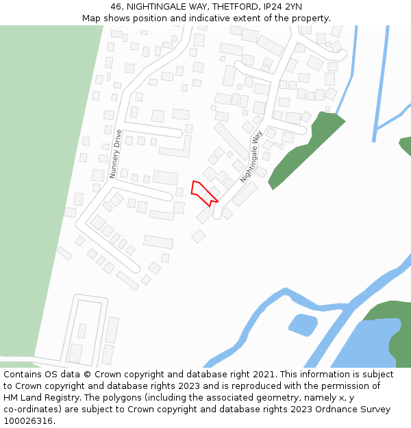 46, NIGHTINGALE WAY, THETFORD, IP24 2YN: Location map and indicative extent of plot