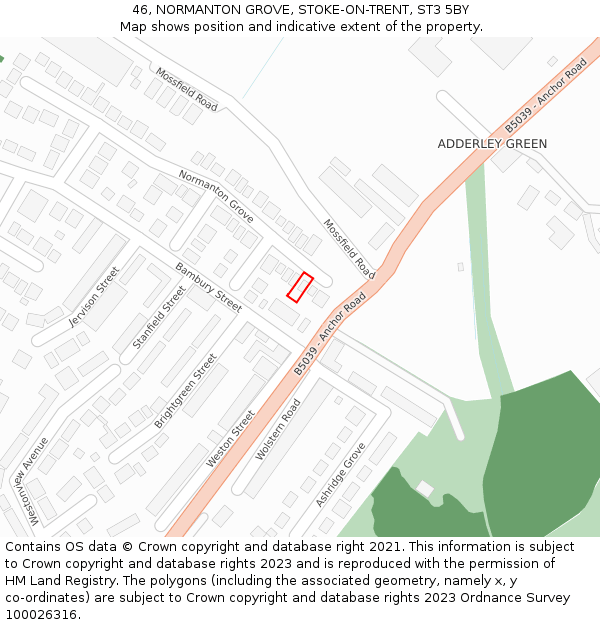 46, NORMANTON GROVE, STOKE-ON-TRENT, ST3 5BY: Location map and indicative extent of plot