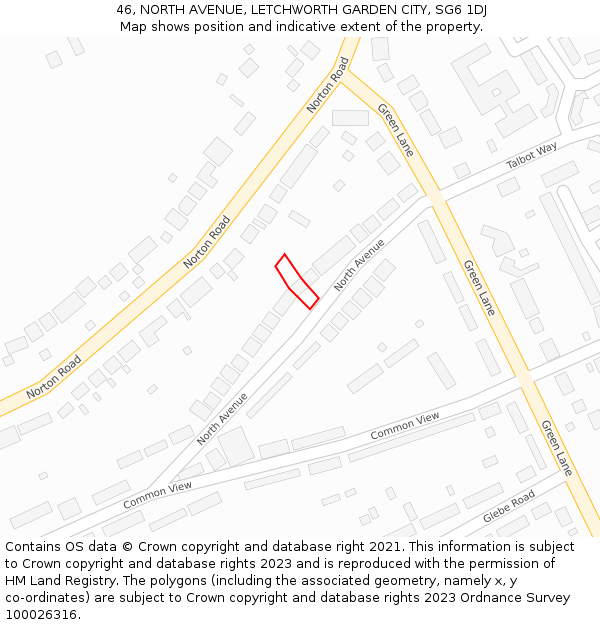 46, NORTH AVENUE, LETCHWORTH GARDEN CITY, SG6 1DJ: Location map and indicative extent of plot