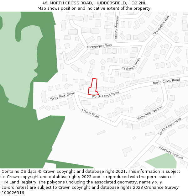 46, NORTH CROSS ROAD, HUDDERSFIELD, HD2 2NL: Location map and indicative extent of plot