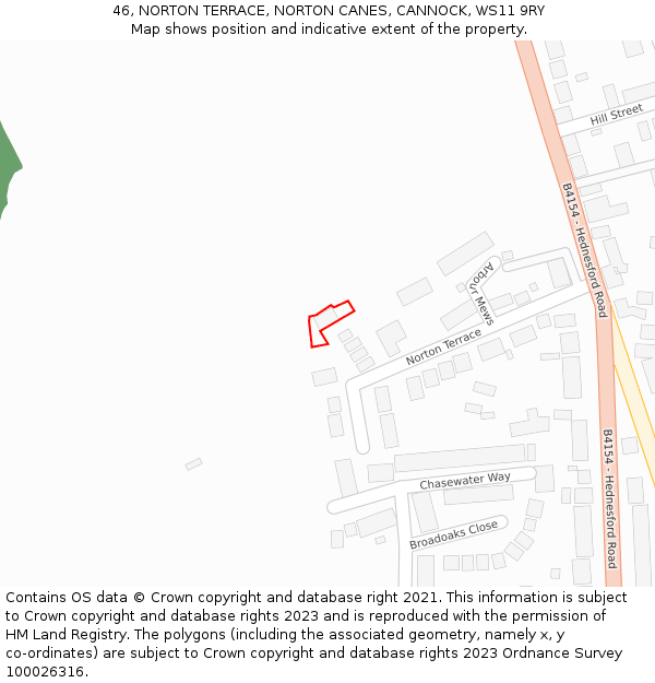 46, NORTON TERRACE, NORTON CANES, CANNOCK, WS11 9RY: Location map and indicative extent of plot
