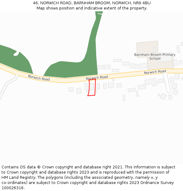 46, NORWICH ROAD, BARNHAM BROOM, NORWICH, NR9 4BU: Location map and indicative extent of plot