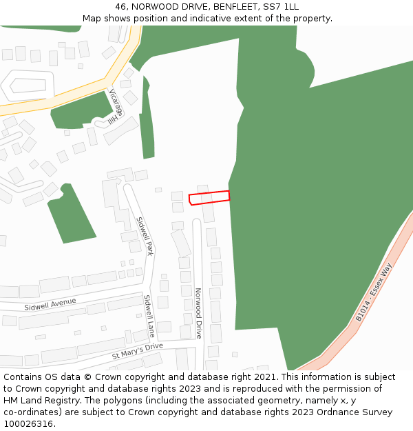 46, NORWOOD DRIVE, BENFLEET, SS7 1LL: Location map and indicative extent of plot