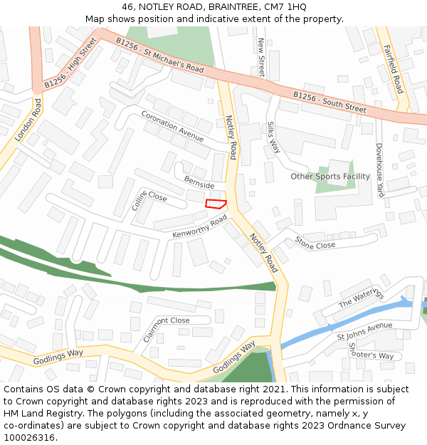 46, NOTLEY ROAD, BRAINTREE, CM7 1HQ: Location map and indicative extent of plot