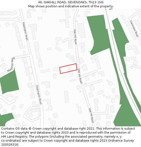 46, OAKHILL ROAD, SEVENOAKS, TN13 1NS: Location map and indicative extent of plot