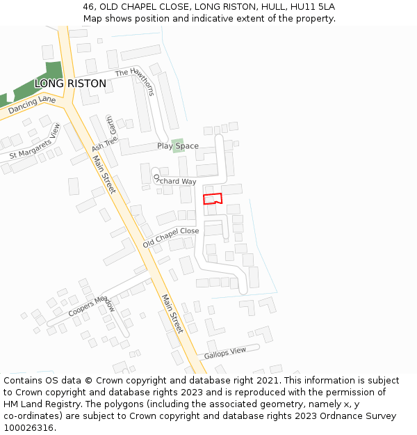 46, OLD CHAPEL CLOSE, LONG RISTON, HULL, HU11 5LA: Location map and indicative extent of plot