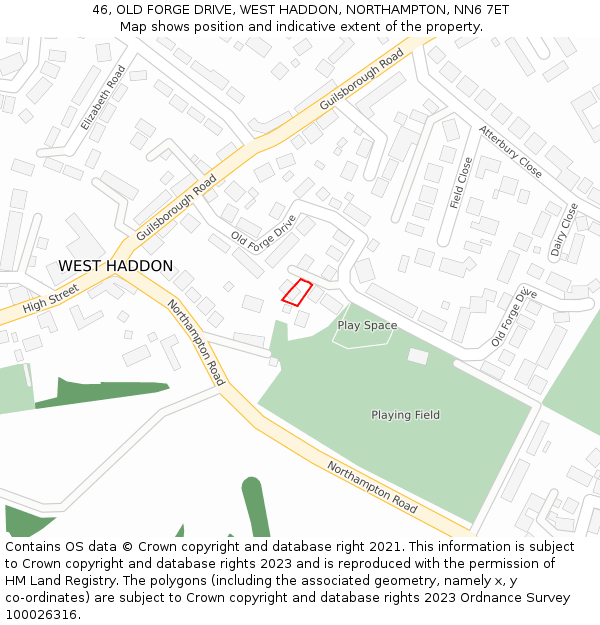 46, OLD FORGE DRIVE, WEST HADDON, NORTHAMPTON, NN6 7ET: Location map and indicative extent of plot