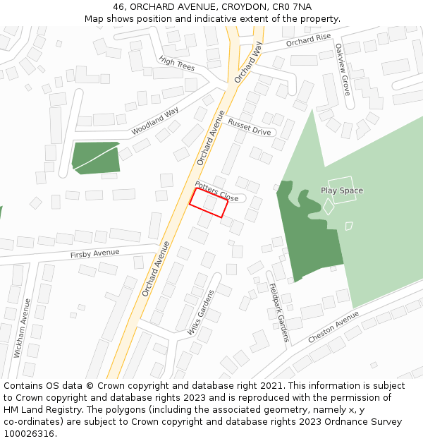 46, ORCHARD AVENUE, CROYDON, CR0 7NA: Location map and indicative extent of plot
