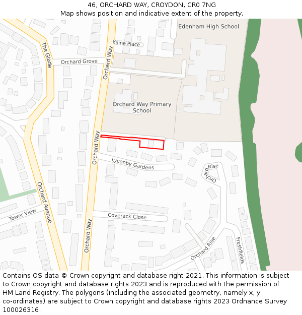 46, ORCHARD WAY, CROYDON, CR0 7NG: Location map and indicative extent of plot