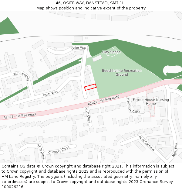 46, OSIER WAY, BANSTEAD, SM7 1LL: Location map and indicative extent of plot