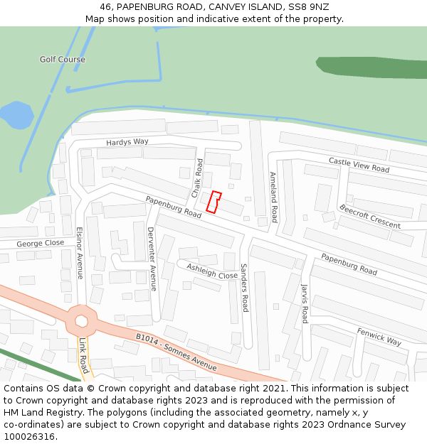 46, PAPENBURG ROAD, CANVEY ISLAND, SS8 9NZ: Location map and indicative extent of plot