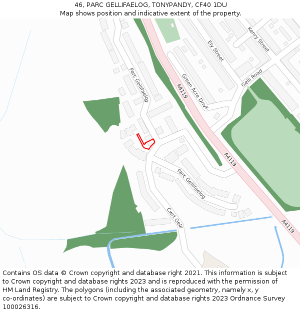 46, PARC GELLIFAELOG, TONYPANDY, CF40 1DU: Location map and indicative extent of plot