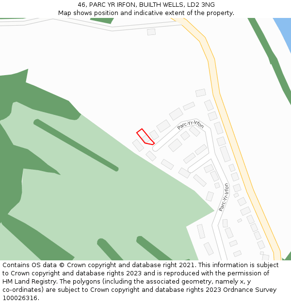 46, PARC YR IRFON, BUILTH WELLS, LD2 3NG: Location map and indicative extent of plot