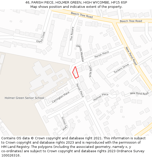 46, PARISH PIECE, HOLMER GREEN, HIGH WYCOMBE, HP15 6SP: Location map and indicative extent of plot