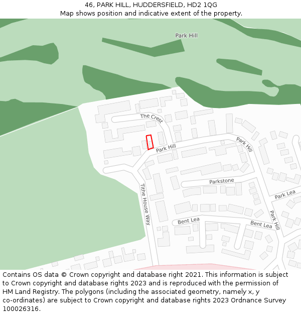 46, PARK HILL, HUDDERSFIELD, HD2 1QG: Location map and indicative extent of plot