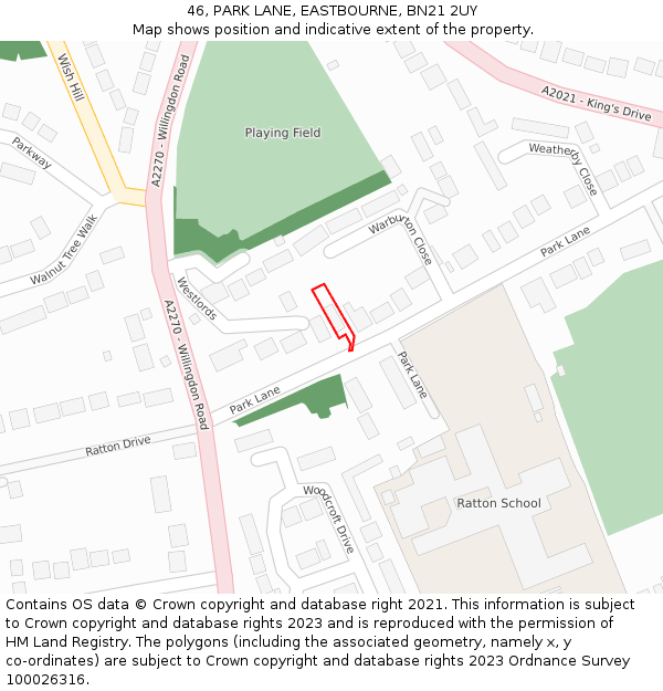 46, PARK LANE, EASTBOURNE, BN21 2UY: Location map and indicative extent of plot