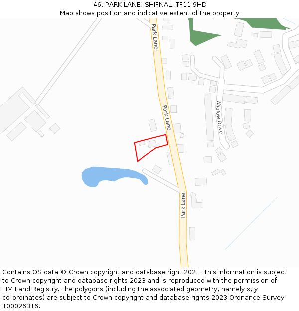 46, PARK LANE, SHIFNAL, TF11 9HD: Location map and indicative extent of plot