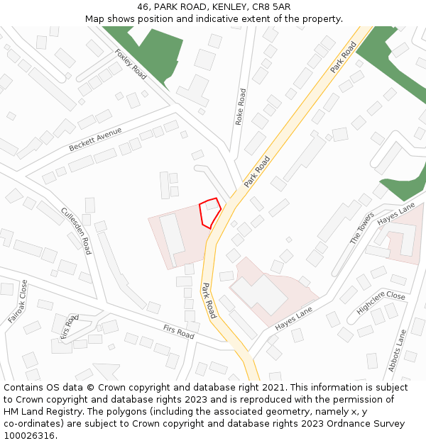 46, PARK ROAD, KENLEY, CR8 5AR: Location map and indicative extent of plot