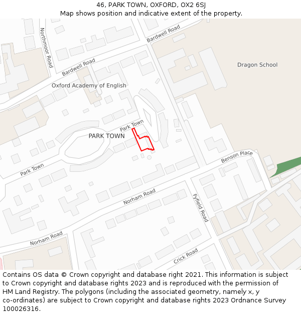 46, PARK TOWN, OXFORD, OX2 6SJ: Location map and indicative extent of plot