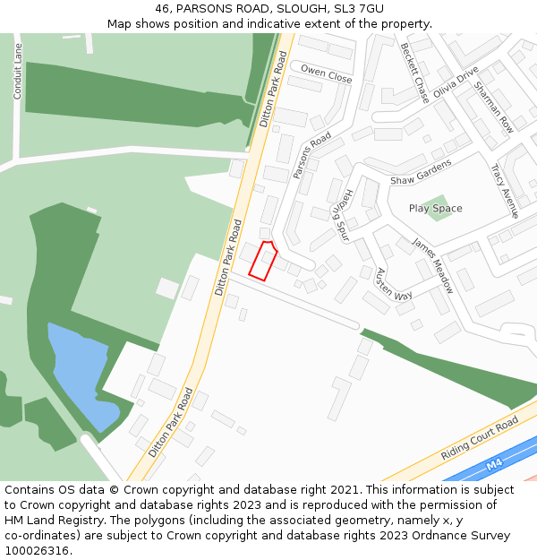 46, PARSONS ROAD, SLOUGH, SL3 7GU: Location map and indicative extent of plot