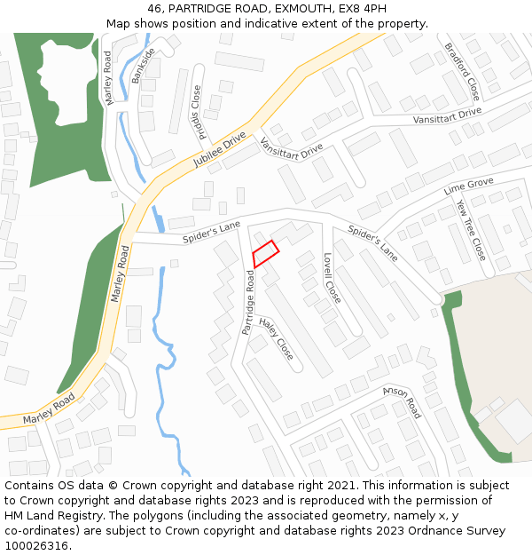 46, PARTRIDGE ROAD, EXMOUTH, EX8 4PH: Location map and indicative extent of plot