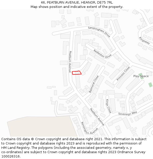 46, PEATBURN AVENUE, HEANOR, DE75 7RL: Location map and indicative extent of plot