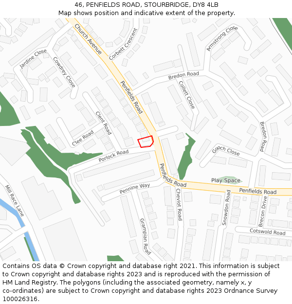 46, PENFIELDS ROAD, STOURBRIDGE, DY8 4LB: Location map and indicative extent of plot