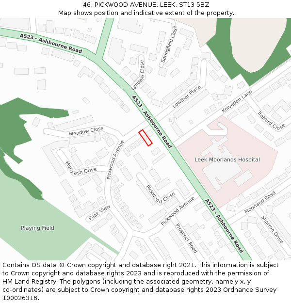 46, PICKWOOD AVENUE, LEEK, ST13 5BZ: Location map and indicative extent of plot