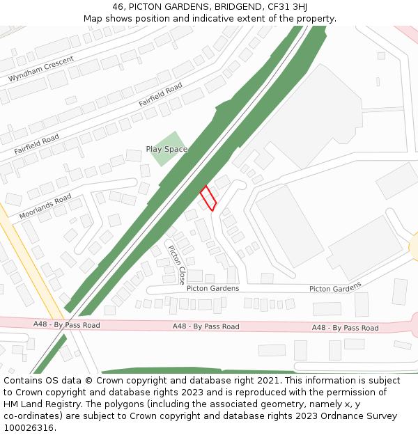 46, PICTON GARDENS, BRIDGEND, CF31 3HJ: Location map and indicative extent of plot