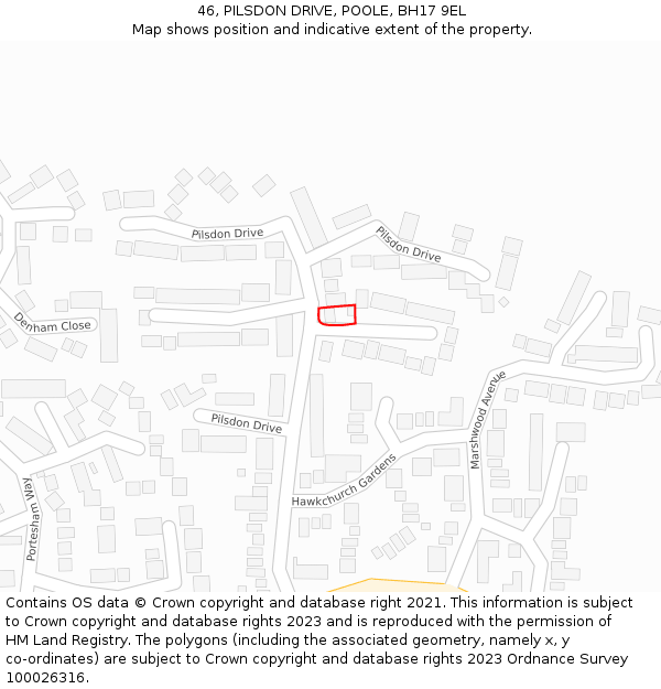 46, PILSDON DRIVE, POOLE, BH17 9EL: Location map and indicative extent of plot